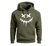 Hoodie Herren Bedruckt Techwear Fashion Streetstyle Smiling Face Smile Trend Fashion Streetstyle - Smile Face oliv XL