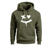 Hoodie Herren Bedruckt Techwear Fashion Streetstyle Smiling Face Smile Trend Print Aufdruck - Creepy Smile oliv XXL