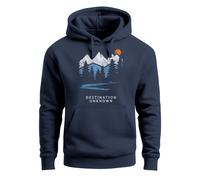 Hoodie Herren Berge Wandern Adventure Outdoor Minimalistischer Frontprint Retro Fashion - Destination unknown navy S