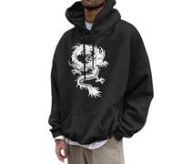 Hoodie Herren Chinesischer Drache Druck Pullover Mit Kapuze Zipper Y2K Oversized Coole Backprint Grauer Sweatshirt Basic Schwarz Print Kapuzenpullover Vintage Hip hop Streetwear