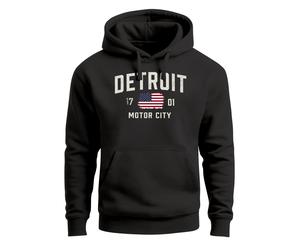 Hoodie Herren Detroit USA Print Aufdruck Amerika Stars and Stripes Kapuzen-Pullover Männer Fashion Streetstyle - Detroid schwarz XXL