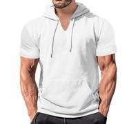 Hoodie Herren Einfarbig Kurze Ärmel Kapuzenpullover Baumwolle Sweatshirt Mit Kapuze Casual Kapuzenpulli Locker Hoody Oberteile Pullover Bequem Sportshirt Streetwear Top Kapuze T Shirt