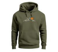 Hoodie Herren Frontprint Line-Art Berge Wandern Natur Outdoor Fashion Kapuzen-Pullover Männer - Berg Linie oliv 3XL