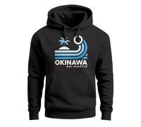 Hoodie Herren Japan Okinawa Schriftzug Retro Palme Welle Print Kapuzen-Pullover Männer Fashion Streetstyle - Okinawa Sunrise schwarz XS