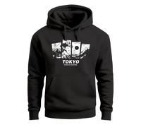 Hoodie Herren Japan Tokyo Große Welle Kanagawa Japanische Kunst Aufdruck Männer Fashion Streetstyle - Tokyo Wave schwarz frontprint L