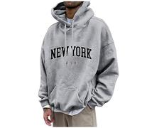 Hoodie Herren Oversize Herren Pullover Winter Hoodie Jacke Herren New York Druck Lustige Pullover Loose Fit Y2K Hoodie Baggy Herbst Hip Pop Streetwear Hoodie Partner Pullover (Light Gray 6XL)