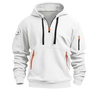 Hoodie Herren Oversize Winter Dicke Kapuzenpulli Casual Sweatshirt Hip Hop Outdoor Kapuzenpullover Personalisierte Hoodie Langarm Pullover mit Taschen Kordelzug 2024 Winter Pulli(White,XXL)