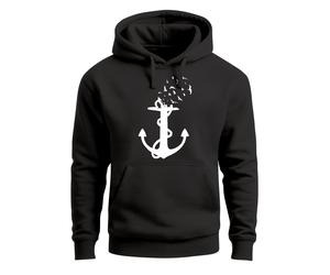 Hoodie Herren Print Aufdruck Trend Anker Vögel Motiv Norden Meer Fashion Streetstyle - Anker Vögel schwarz XS