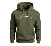 Hoodie Herren Print Wandern Berge Herzschlag Outdoor Aufdruck Motiv Männer Fashion Streetstyle - Berg Herzschlag oliv S