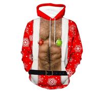 Hoodie Herren Pullover Lustige 3D Weihnachten Pullover Merry Christmas Weihnachtspullover Weihnachtsmann Langarm Sweatshirt für Jungen Winter Hoodie Sweatshirt Xmas Pulli Weiß 6XL