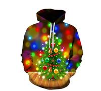 Hoodie Herren Pullover Lustige 3D Weihnachten Pullover Merry Christmas Weihnachtspullover Weihnachtsmann Langarm Sweatshirt für Jungen Winter Hoodie Sweatshirt Xmas Pulli B 6XL