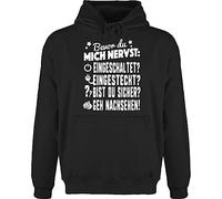 Hoodie Herren Pullover Männer - Nerd Geschenke - Bevor du mich nervst: Geh nachsehen! weiß - XL - Schwarz - gamer kapuzenpullover sprüche zocker gaming pulli zocken hoodies geek hoddis nerds