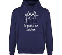 Hoodie Herren Pullover Männer - Sprüche Statement mit Spruch - Katzensprüche Lustig Katze Katzenfan Geschenk Erkenne die Zeichen - 4XL - Navy Blau - katzen pulli sprüche+pullover sprueche cat