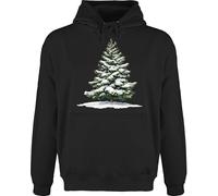 Hoodie Herren Pullover Männer - Weihnachten - Motiv Weihnachtsbaum mit Schnee Geschenk Wintermotiv Schneebedeckte Tanne I Winter Geschenk zur Winterzeit - XL - Schwarz - weihnachtspullover hoody