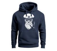 Hoodie Herren Sweatshirt Totenkopf Kapitän Captain Skull Bard Seemann - Sailor Captain mit Pfeife navy 4XL
