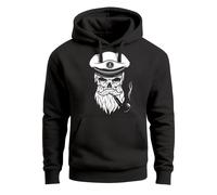 Hoodie Herren Sweatshirt Totenkopf Kapitän Captain Skull Bard Seemann - Sailor Captain mit Pfeife schwarz 3XL
