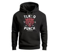 Hoodie Herren Tigerkopf Print Vintage Style Japan Design Tokio Punch Schriftzug Fashion Streetstyle Kapuzen-Pullover Männer - Deadpunch schwarz L