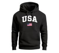 Hoodie Herren USA Schriftzug College Retro US Flagge Amerika Front-Print Aufdruck Motiv Fashion Streetstyle schwarz XL