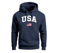 Hoodie Herren USA Schriftzug College Retro US Flagge Amerika Front-Print Aufdruck Motiv Fashion Streetstyle - USA Flag navy XXL