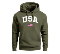 Hoodie Herren USA Schriftzug College Retro US Flagge Amerika Front-Print Aufdruck Motiv Fashion Streetstyle - USA Flag oliv XL