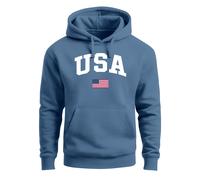 Hoodie Herren USA Schriftzug College Retro US Flagge Amerika Front-Print Aufdruck Motiv Fashion Streetstyle - USA Flag indigo blue M