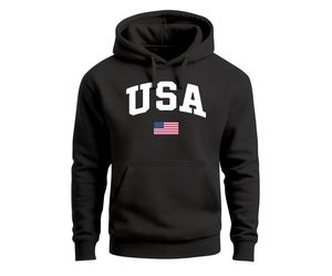 Hoodie Herren USA Schriftzug College Retro US Flagge Amerika Front-Print Aufdruck Motiv Fashion Streetstyle - USA Flag schwarz XXL