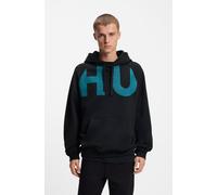 Hoodie HUGO BLUE, Herren, Gr. XL, schwarz001, Sweatware, Obermaterial: 100% Baumwolle, unifarben, loose fit normal, Rundhals, Rippbündchen, Sweatshirts Hoodie, Loose Fit, Druck vorne und hinten, Kapuz