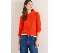 Langarmshirt CECIL, Damen, Gr. S (38), cherry tomato orange, Web, 96% Baumwolle, 4% Elasthan, unifarben, comfort fit normal, ohne Ausschnitt, Bündchen, Shirts Langarmshirt, mit Kapuze (67289409-S) che
