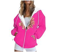 Hoodie Jacke Damen Fleecejacke Damen Hoodie Damen Oversize Mit Kapuze Damen Pullover Lang Strickjacke Damen Lang, Oversize Pullover Damen Kaputzenpuloverer Damen Strickjacke Damen(3-Hot Pink,XXL）