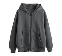 Hoodie Jacke Damen Oversize Sweatjacke Reißverschluss Sweatshirtjacke mit Kapuze Pullover Kapuzenjacke Zipper Hoodies Streetwear Y2K Kapuzenpullover Teenager Mädchen Langarm Sweatshirt College Jacke