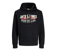 Hoodie "JJELOGO SWEAT HOOD 2 COL 24/25 NOOS PLS", Herren, Gr. 4XL, schwarz detail:aw25, angeraute Sweatware, Obermaterial: 70% Baumwolle, 30% Polyester, JACK & JONES PLUSSIZE, regular fit normal, ohne