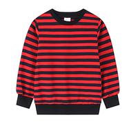 Hoodie Jungen Mädchen Frühling Winter Casual leger Langarm Mode Trendige Gestreiftes Rundhals Sweatshirt Lockeres Warm Base Pullover Kinder Ohne Kapuz (Red, 5-6 Years)