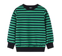 Hoodie Jungen Mädchen Frühling Winter Casual leger Langarm Mode Trendige Gestreiftes Rundhals Sweatshirt Lockeres Warm Base Pullover Kinder Ohne Kapuz (Green, 4-5 Years)