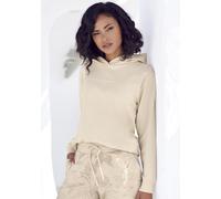 Hoodie LASCANA, Damen, Gr. 32/34, beige, angeraute Sweatware, Obermaterial: 50% Baumwolle, 50% Polyester, unifarben, bequem hüftlang, Rippbündchen, Sweatshirts Hoodie, mit dezentem Frontdruck, Loungew