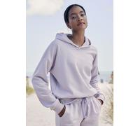 Hoodie LASCANA, Damen, Gr. 32/34, lila (flieder), Sweatware, Obermaterial: 100% Baumwolle, Strukturmuster, unifarben, Basic, bequem hüftbedeckend, breiter Bund, Sweatshirts Hoodie, aus organischer Bau