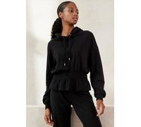 Hoodie LASCANA, Damen, Gr. 32/34, schwarz, Sweatware, Obermaterial: 100% Baumwolle, unifarben, figurumspielend hüftlang, angesetztes Bündchen, Sweatshirts Hoodie, mit elastischer Raffung in der Taille