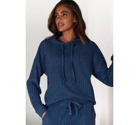 Hoodie LASCANA, Damen, Gr. 36/38, blau (blau, meliert), Rippware, Obermaterial: 56% Polyester, 41% Viskose, 3% Elasthan, meliert, unifarben, Basic, figurumspielend hüftlang, Bündchen, Sweatshirts, Str