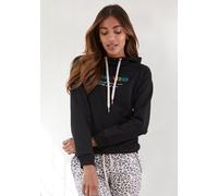 Hoodie LASCANA, Damen, Gr. 36/38, schwarz, Sweatware, Obermaterial: 60% Baumwolle, 40% Polyester, bedruckt, unifarben, casual, bequem hüftlang, Langarm Raglanärmel Bündchen, Sweatshirts Homewear Obert