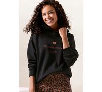 Hoodie LASCANA, Damen, Gr. 40/42, schwarz, Obermaterial: 60% Baumwolle, 40% Polyester, bedruckt, unifarben, loose fit hüftbedeckend, Rippbündchen, Sweatshirts Hoodie, Lounge-/Kapuzenpullover mit Print