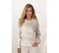 Hoodie LASCANA, Damen, Gr. 44/46, beige (creme), Sweatware, Obermaterial: 100% Baumwolle, unifarben, figurumspielend hüftlang, angesetztes Bündchen, Sweatshirts Hoodie, mit elastischer Raffung in der