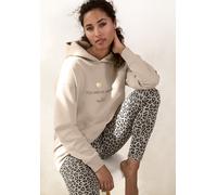 Hoodie LASCANA, Damen, Gr. 48/50, beige (sand), Sweatware, Obermaterial: 60% Baumwolle, 40% Polyester, bedruckt, unifarben, loose fit hüftbedeckend, Rippbündchen, Sweatshirts Hoodie, Lounge-/Kapuzenpu