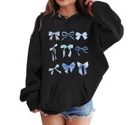 Hoodie Mädchen Jungen Unisex Oversize Schleife Drucken mit Backprint Winter Warm Casual Kapuzenpullover Leichte Cute Übergangs Hoody Pulli Teenager Mädchen Oberteile Langarmshirt Outdoor Pullover