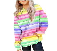 Hoodie Mädchen Kapuzenpullover mit Taschen Fleece Sweatshirt mit Kapuze Regenbogen Streifen Drucken Tops Casual Kinder Kleidung Kuschel Hoodie Pullover Sweatshirt Langarmshirts für 4-14 Jahre Alt