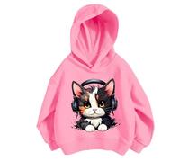 Hoodie Mädchen Niedlicher Katzen-Druck Lässig Locker Kapuzenpullover Frühling Langarm Pullover Sweatshirt mit Kapuzen Langarmshirt Oberteile für 3-12 Jahre (9-10 Years)