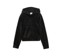 Hoodie PUMA "Essentials Elevated Velour Relaxed Short Length Hoodie Mädchen", Kinder, Gr. 152, schwarz, Obermaterial: 100% Polyester. Kapuzenfutter: 100% Baumwolle, relaxed fit, Sweatshirts Hoodie (17