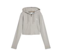 Hoodie PUMA "Essentials Slim Gerippte Kapuzenjacke Damen", Damen, Gr. S, mouse gray heather beige, Obermaterial: 46% Polyester, 4% Elasthan, 50% Viskose, slim fit, Sweatshirts Hoodie (79691264-S) mous