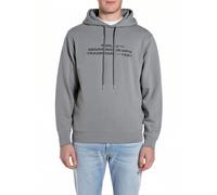 Hoodie REPLAY, Herren, Gr. M, grau military, Sweatware, Obermaterial: 100% Baumwolle, bestickt, unifarben, regular fit normal, Rippbündchen, Sweatshirts Hoodie, mit gesticktem Schriftzug auf der Vorde