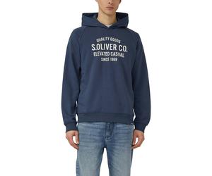 Hoodie S.OLIVER, Herren, Gr. L, blau, Sweatware, Obermaterial: 70% Baumwolle, 30% Polyester, bedruckt, regular fit normal, ohne Ausschnitt, Rippbündchen, Sweatshirts Hoodie, mit Logo Print (13482045-L