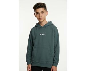 Hoodie S.OLIVER JUNIOR, Jungen, Gr. 134/140, grau (grau, grün), Sweatware, Obermaterial: 100% Polyamid, unifarben, regular fit taillenbedeckt, ohne Ausschnitt, Rippbündchen, Sweatshirts Hoodie, mit Ka
