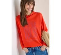 Langarmshirt CECIL, Damen, Gr. M (40), cherry tomato orange, Stoff, 72% Viskose, 25% Polyester, 3% Elasthan, bedruckt, comfort fit normal, ohne Ausschnitt, Bündchen, Shirts Langarmshirt, mit Wording-P
